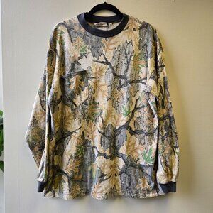 Vintage 80s Predator Camouflage Long Sleeve Shirt XL Cotton Bark  Oak Leaf Patte